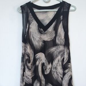 Sleeveless V-Neck Sheer Swirl Print Top in Black and Cream